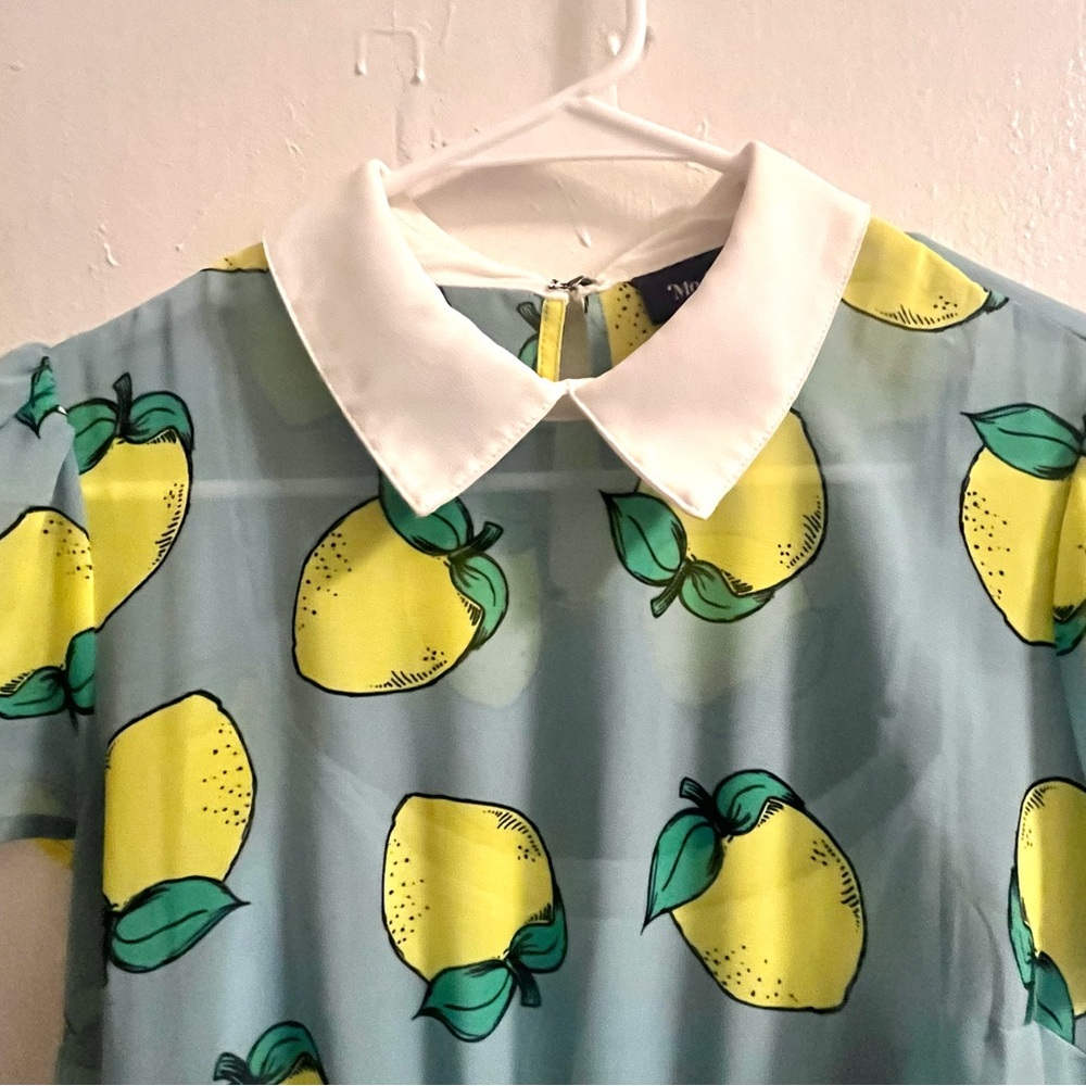 Modcloth blue & yellow lemon print swing dress with peter pan collar - Picture 9 of 16